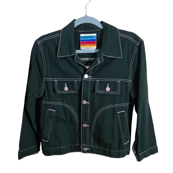 Unif NWT Denim Jacket Holy Green 3/4 Sleeve ASO TV 911/ Scream/The Fosters SizeS - Picture 2 of 16